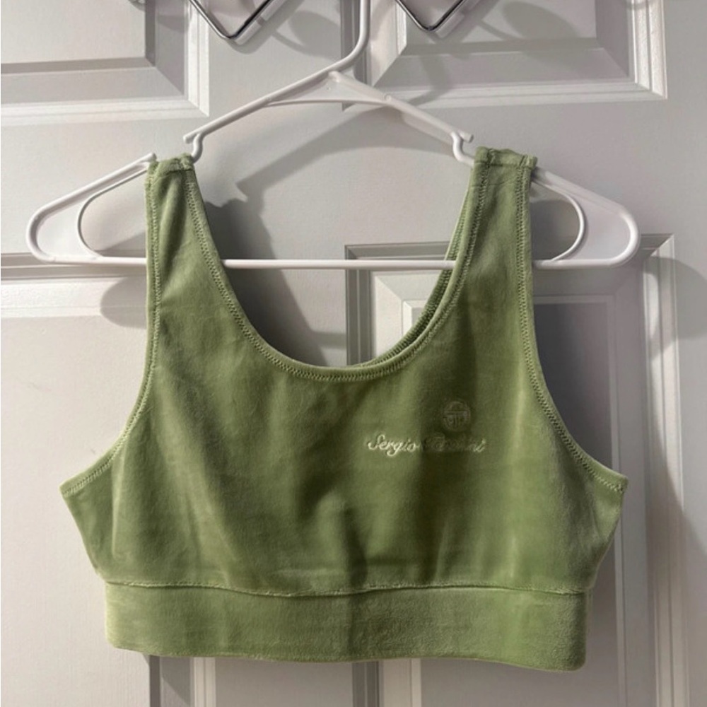 Sergio Tacchini Sage Green Velour Crop Tank